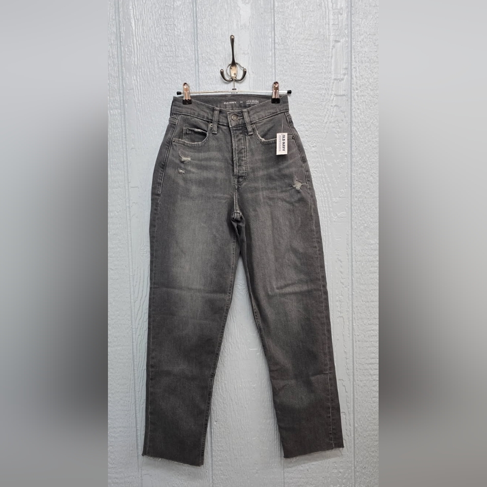 NWOT Old Navy Size 00 Charcoal Extra High-Rise Jeans Ski Hi Straight